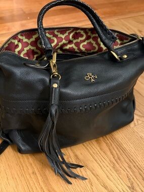 orYANY Black Leather Women's Shoulder Bag with Tassel and Gold Hardware